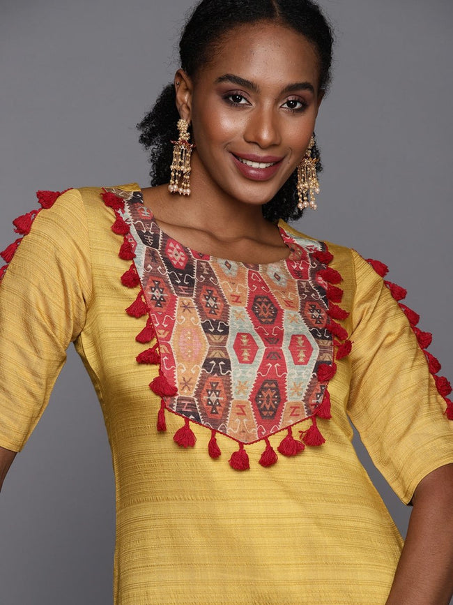 ADA Women Yellow & Red Chikankari Hand Embroidered Pure Cotton Straight  Sustainable Kurti - Absolutely Desi